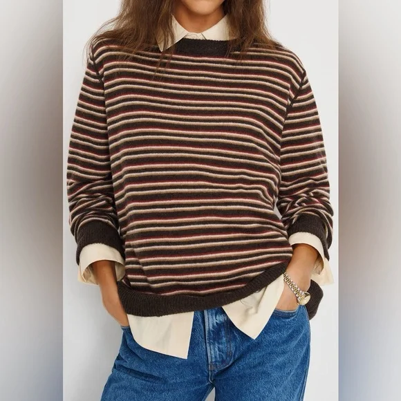 Reformation Cashmere Boyfriend Sweater in Compost Multi Stripe Size XS - Picture 1 of 5